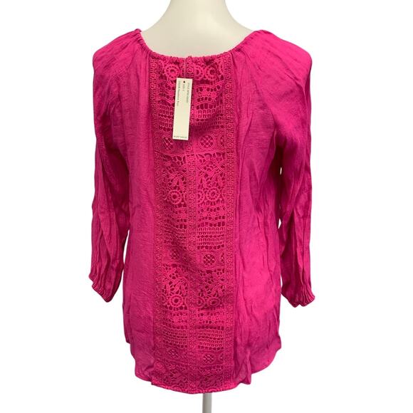 New Zac & Rachel Womens Small Raspberry Rose Crochet Front Long Sleeve Blouse - Picture 4 of 7
